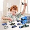 10 in 1 Police Transport Truck, Mini Die-Cast Plastic Play Vehicle in Carrier Car Toy Set