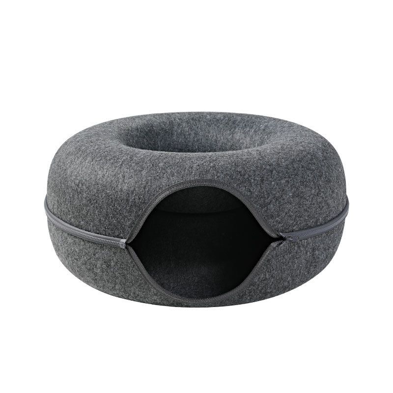Natural Felt Pet Cat Tunnel Nest Bed,Funny Round Felt pet nest,Small Dogs Pets Supplies(Deep Grey)