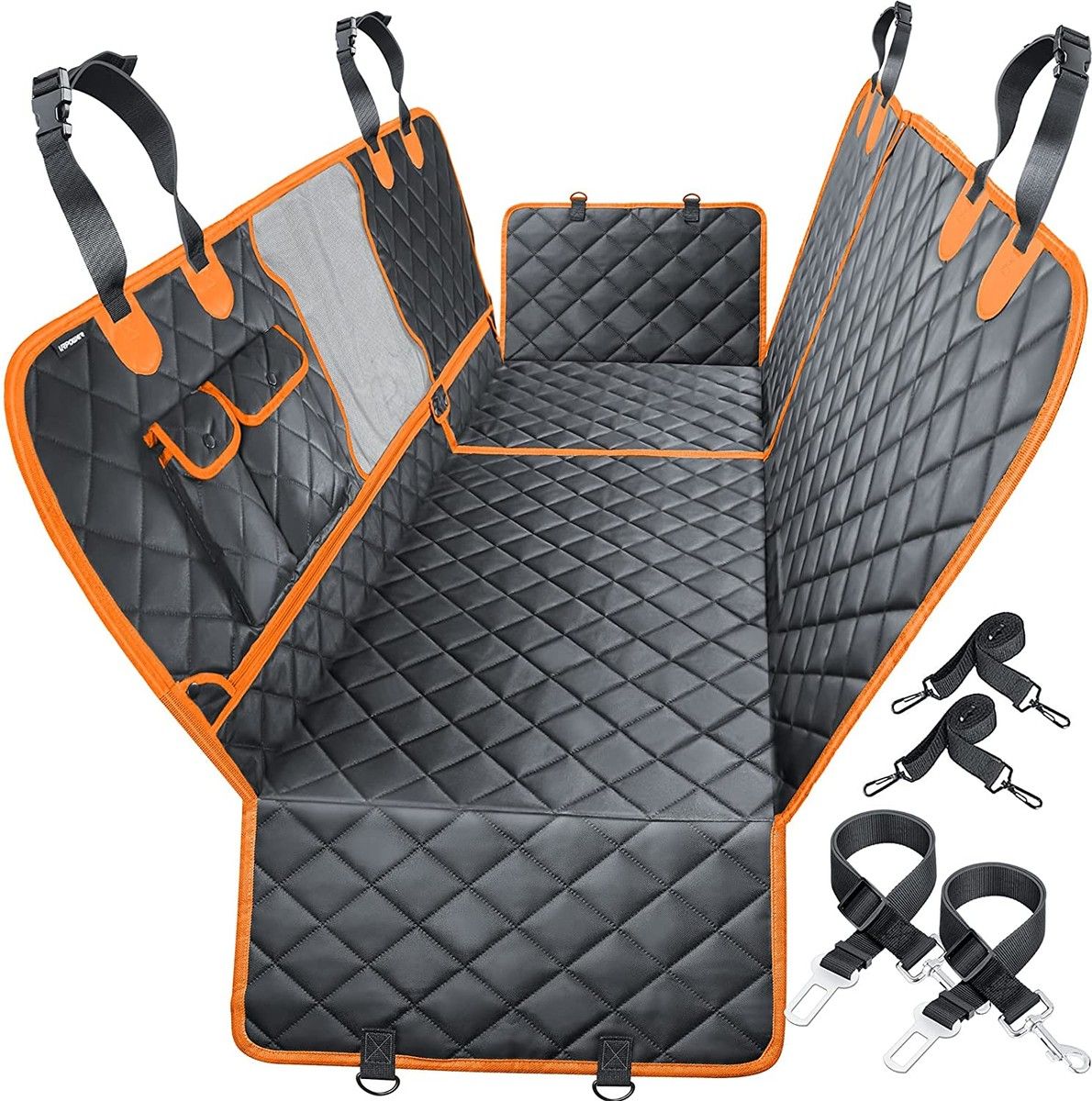 4-in-1 Convertible Dog Car Seat Cover Waterproof Nonslip 600D Heavy Scratchproof for Cars Back Seat with Mesh Window for Cars Trucks and SUVs