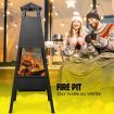 Fire Pit BBQ Grill Chiminea Patio Heater Outdoor with Chimney Portable Fireplace Camping Smoker Brazier Raincover 100cm