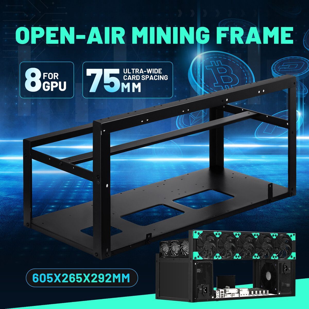 8GPU Mining Rig Case Graphics Card Holder Open Air Frame Rack Motherboard Bracket