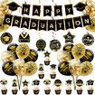 45pcs Class of 2022 Graduation DecorationsBackdrop Banner Balloon Black and Gold Confetti Party Supplies