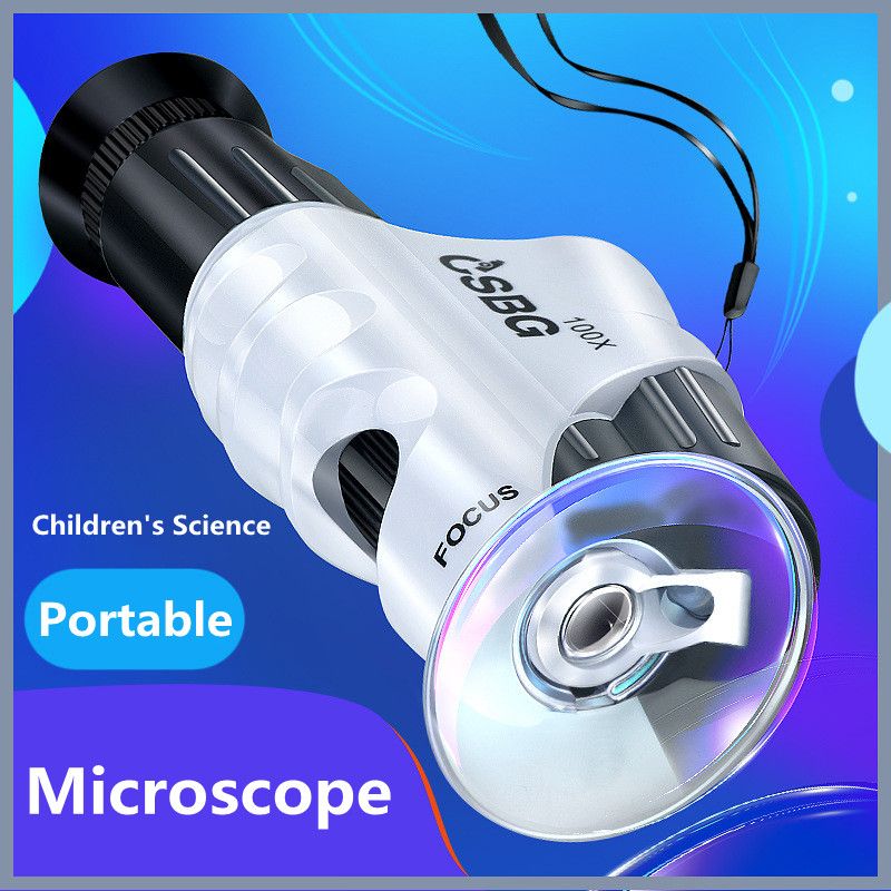 100X Outdoor Portable Microscope with Mobile Phone Clip, Handheld Microscope Magnifying Glass, Children's Scientific Experiment