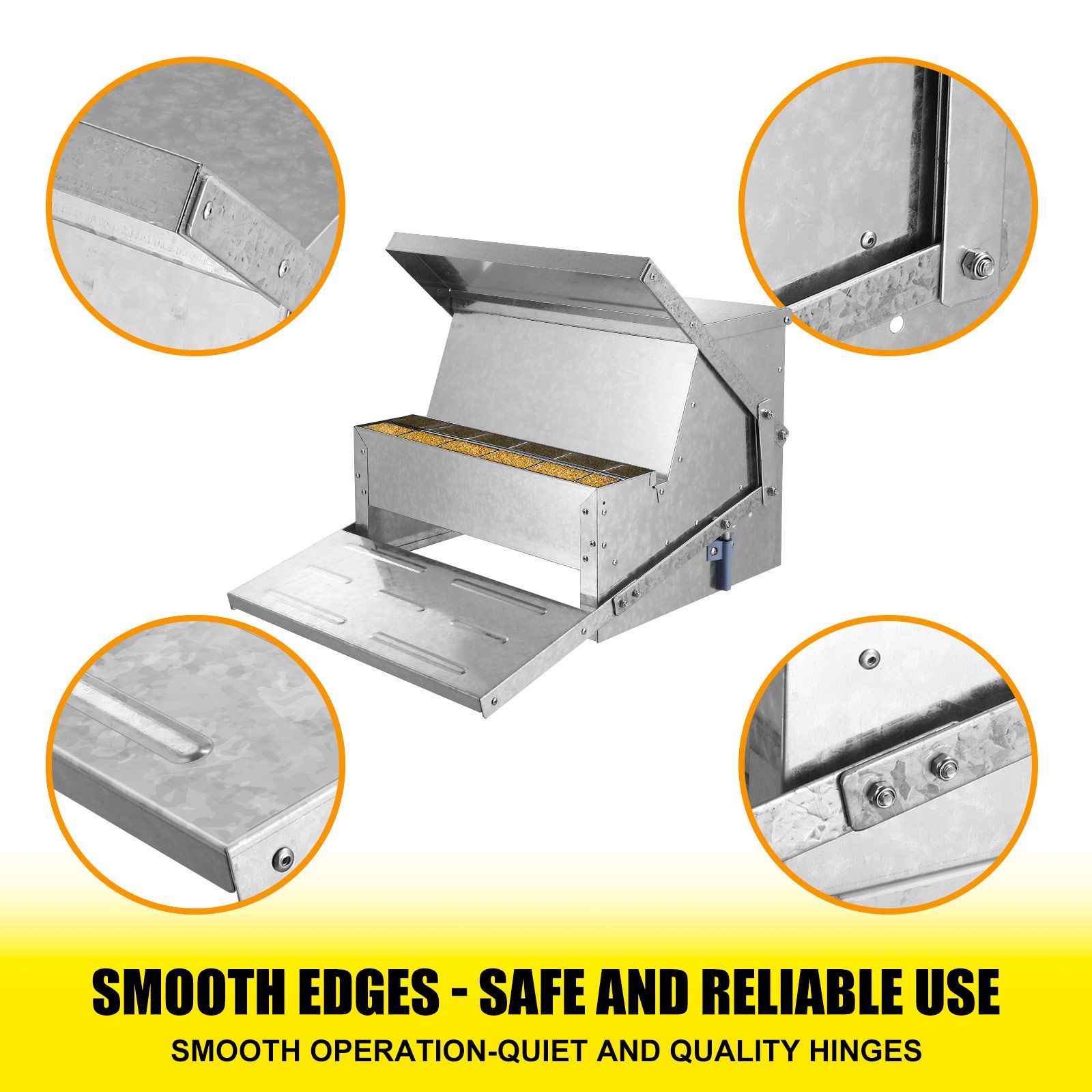 10L Auto Chicken Feeder Automatic Poultry Chook Food Feeding Treadle Spillproof Galvanized Steel Self Opening