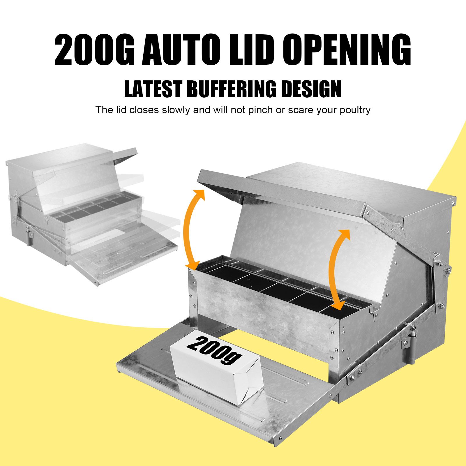 10L Auto Chicken Feeder Automatic Poultry Chook Food Feeding Treadle Spillproof Galvanized Steel Self Opening