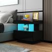 Black Bedside Table Nightstand LED Bedroom Drawer Cabinet Storage Modern High Floss Front