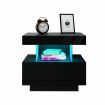 Black Bedside Table Nightstand LED Bedroom Drawer Cabinet Storage Modern High Floss Front