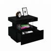 Black Bedside Table Nightstand LED Bedroom Drawer Cabinet Storage Modern High Floss Front