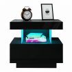 Black Bedside Table Nightstand LED Bedroom Drawer Cabinet Storage Modern High Floss Front