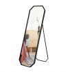 Hexagonal Full Length Mirror Free Standing Floor Vanity Dressing Foldable Stand Metal Frame Black