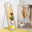 Hexagonal Free Standing Mirror Full Length Gold Floor Vanity Foldable Stand Metal Frame