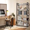 LUXSUITE 5 Tier Bookshelf Wooden Display Shelf Bookcase Storage Shelving Rack Metal Walls