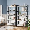 LUXSUITE 5 Tier Bookshelf Wooden Display Shelf Bookcase Storage Shelving Rack Metal Walls