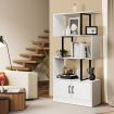 LUXSUITE 4 Tier Display Shelf Storage Cabinet Bookshelf Bookcase Ladder Stand Rack with 2 Lockable Doors