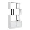 LUXSUITE 4 Tier Display Shelf Storage Cabinet Bookshelf Bookcase Ladder Stand Rack with 2 Lockable Doors