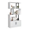 LUXSUITE 4 Tier Display Shelf Storage Cabinet Bookshelf Bookcase Ladder Stand Rack with 2 Lockable Doors