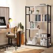 LUXSUITE 6 Tier Bookshelf Wooden Bookcase Display Shelf Metal Shelving Unit Storage Rack