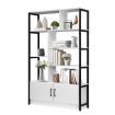 LUXSUITE 5 Tier Display Shelf Bookshelf Bookcase Storage Cabinet Shelving Unit Rack with 2 Lockable Doors