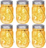Hanging Mason Jar Solar Lights 6 Pack 20 LEDs IPX6 Waterproof Fairy Lights with Jars and Hangers Warm Light Color