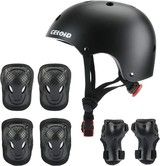Kids Helmet Pad Set Black Adjustable Roller Skateboard Bike Knee Elbow Wrist Guards Safety Protection Gear Ages 3-14