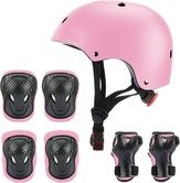 Kids Helmet Pad Set Adjustable Roller Skateboard Bike Knee Elbow Pads Wrist Guards Protective Gear Cycling Safety Outdoor Sports Toys Pink 3-14 Yrs