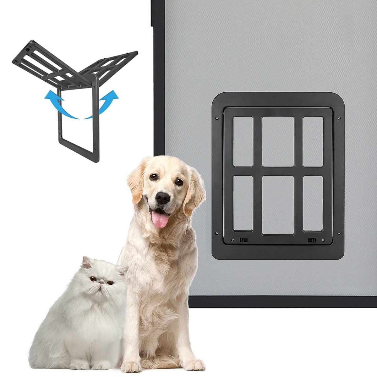 Magnetic Automatic Lock Lockable Pet Screen Door Dog Gate Way Pet Door for Screens 34cm x 44cm