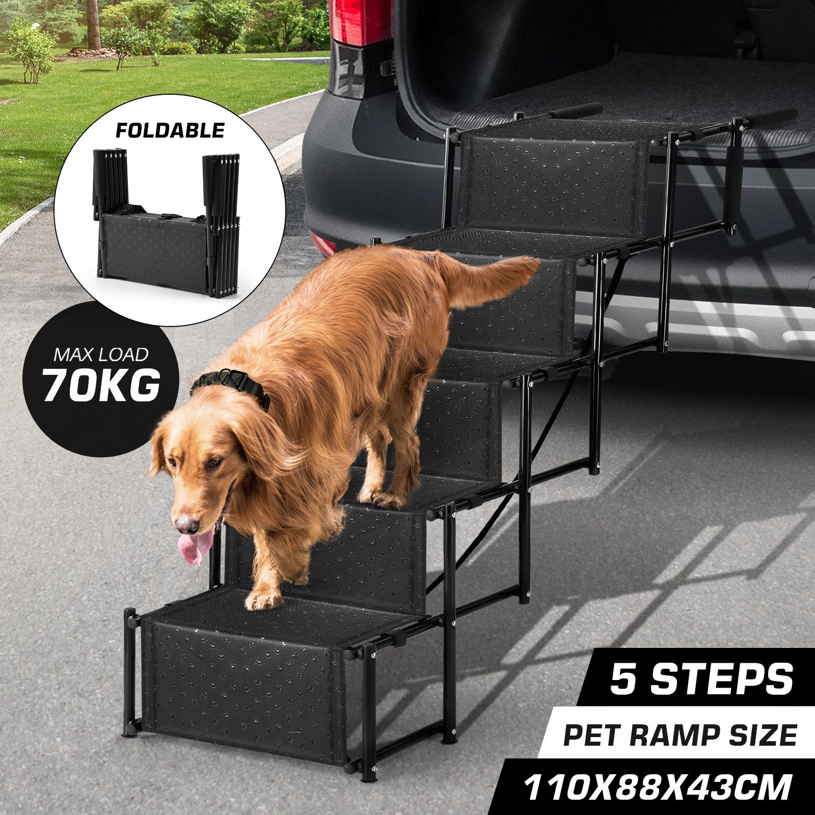 5 Steps Dog Ramp Stairs Pet Cat Ladder for Bed Car Couch Folding Nonslip Metal Frame