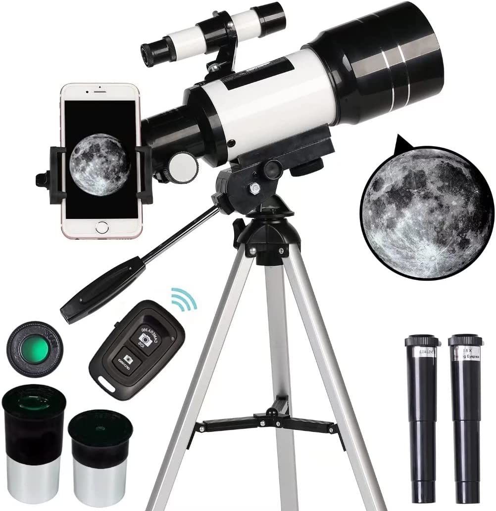 Telescope,70mm Aperture Refractor Telescopes 15X-150X,Portable Travel Telescope with Phone Adapter & Wireless Remote,Astronomy Gifts