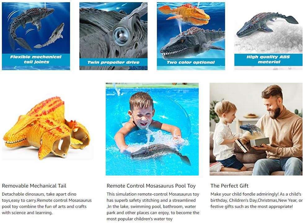 Remote Control Dinosaur for Kids,Mosasaurus Diving Toys RC Boat with Light and Spray Water for