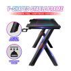 Gaming Desk Computer Office Racer Table 140CM RGB LED Carbon Fiber Wireless USB Charger