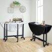 Marble Dining Table Foldable Wood Drop Leaf Multifunctional Desk Wheels Metal Legs White