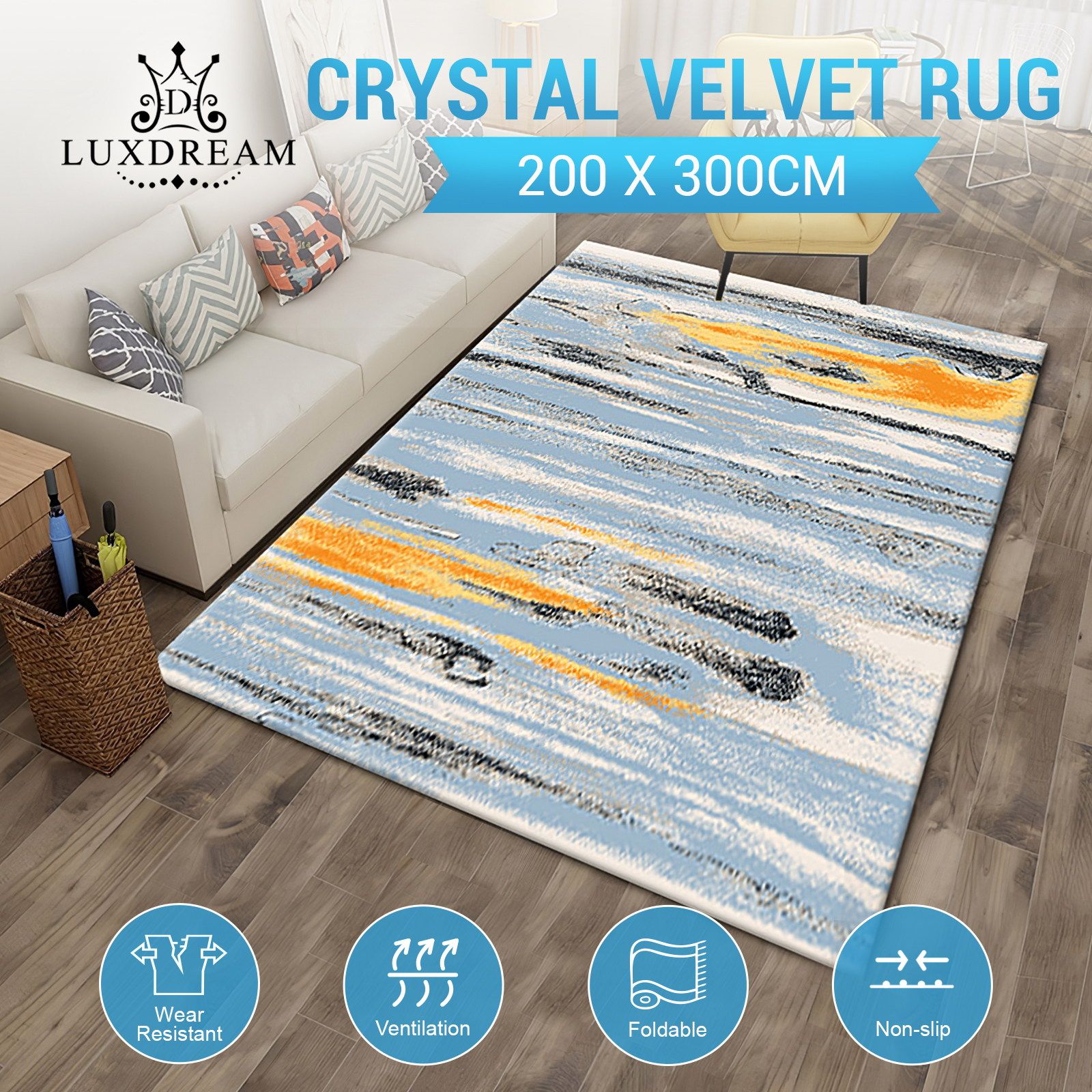 Large Area Rug Floor Mat Carpet Non Slip Living Room Bedroom Soft Velvet Abstract Style