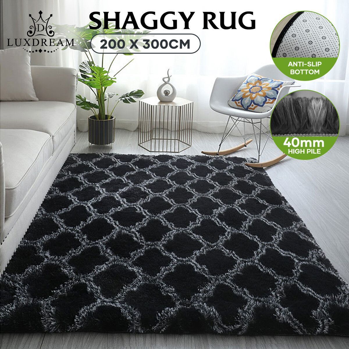 Large Shaggy Fluffy Area Rug Floor Mat Living Room Carpet Bedroom Nursery Anti Slip
