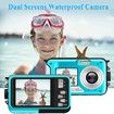 Waterproof Camera Underwater Cameras for Snorkeling Full HD 2.7K 48MP Video Recorder (Blue)