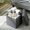 Grey Ottoman Fabric Upholstered Shoe Bench Folding Storage Cube Chest Coffee Table Entryway Toy Box Footrest Stool with Lid