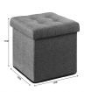 Grey Ottoman Fabric Upholstered Shoe Bench Folding Storage Cube Chest Coffee Table Entryway Toy Box Footrest Stool with Lid