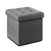 Grey Ottoman Fabric Upholstered Shoe Bench Folding Storage Cube Chest Coffee Table Entryway Toy Box Footrest Stool with Lid