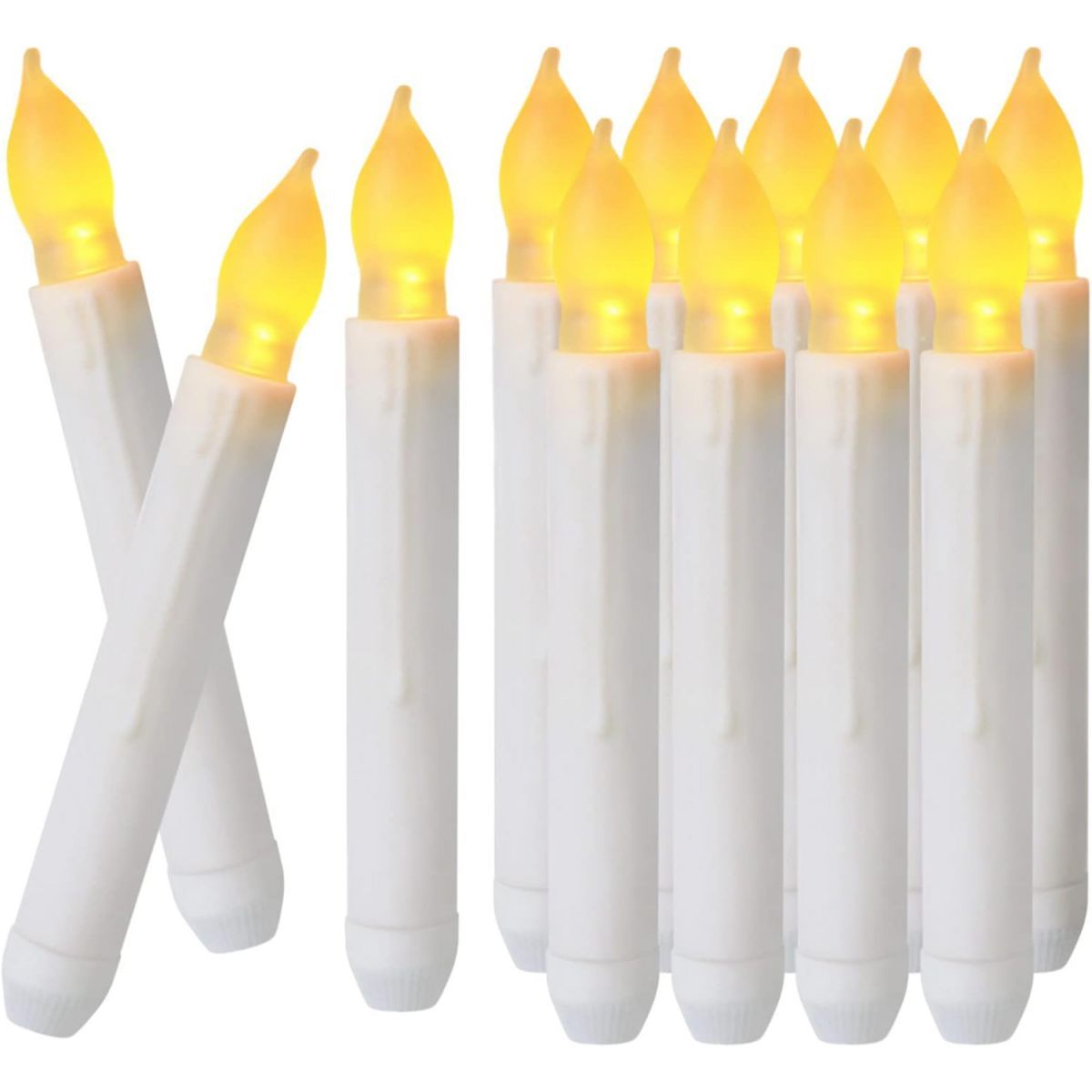 12PCS Battery Operated LED Taper Candles Light, Flameless Taper Candles with Flickering Warm White Light