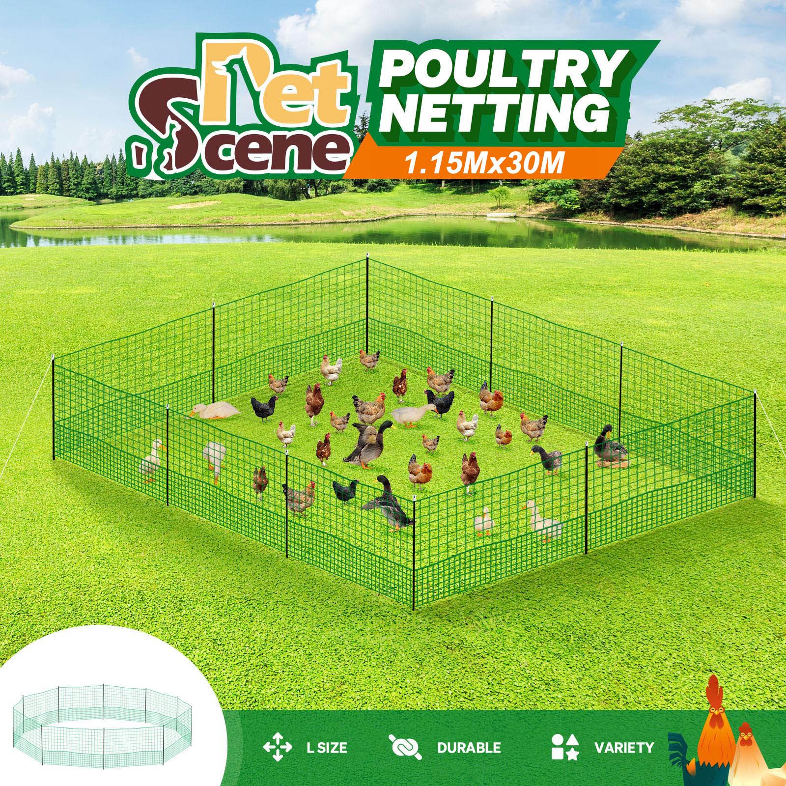 Chicken Coop Cage Pen Run Hen House Chook Fence Poultry Enclosure Mesh Net  Hutch Habitat Netting Yard Farm Fencing 3000x125CM