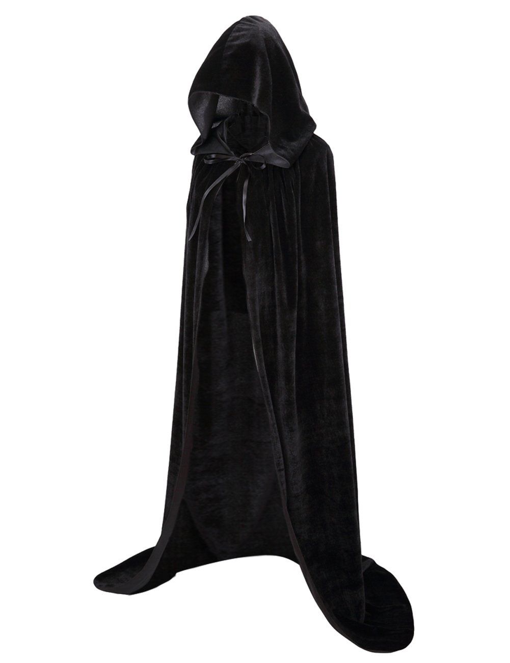 Unisex Full Length Velvet Hooded Cape Halloween Christmas Cloak Vampire Witch Cosplay Costume Size L(150cm)