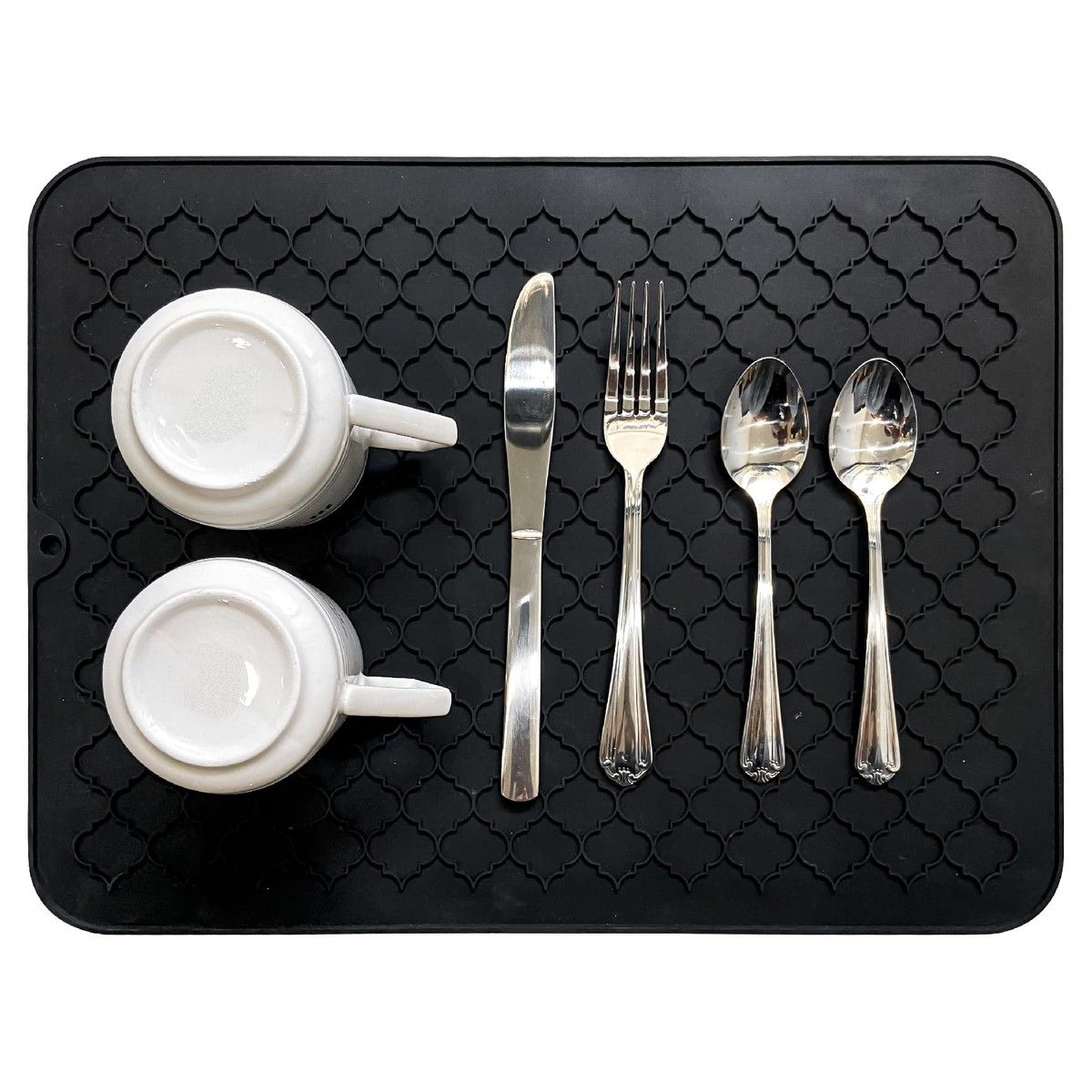 Silicone Dish Drying Mats for Kitchen Counter 16x12 inches Non-Slip Sink Mat, Heat Resistant Hot Pot Holder 2 Pack Black