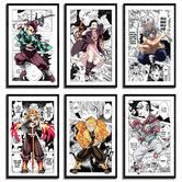 6p Demon Slayer Poster Anime Art Decor HD Print Painting for Living Room,Home Bedroom Playroom 20X25CM Unframed