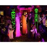 Luminous Halloween Porch Sign for Frontdoor Window Deocration Thrilling Banner with Glowing Green Skeleton at Night Add Terrorist
