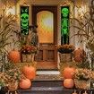 Luminous Halloween Porch Sign for Frontdoor Window Deocration Thrilling Banner with Glowing Green Skeleton at Night Add Terrorist