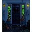 Luminous Halloween Porch Sign for Frontdoor Window Deocration Thrilling Banner with Glowing Green Skeleton at Night Add Terrorist