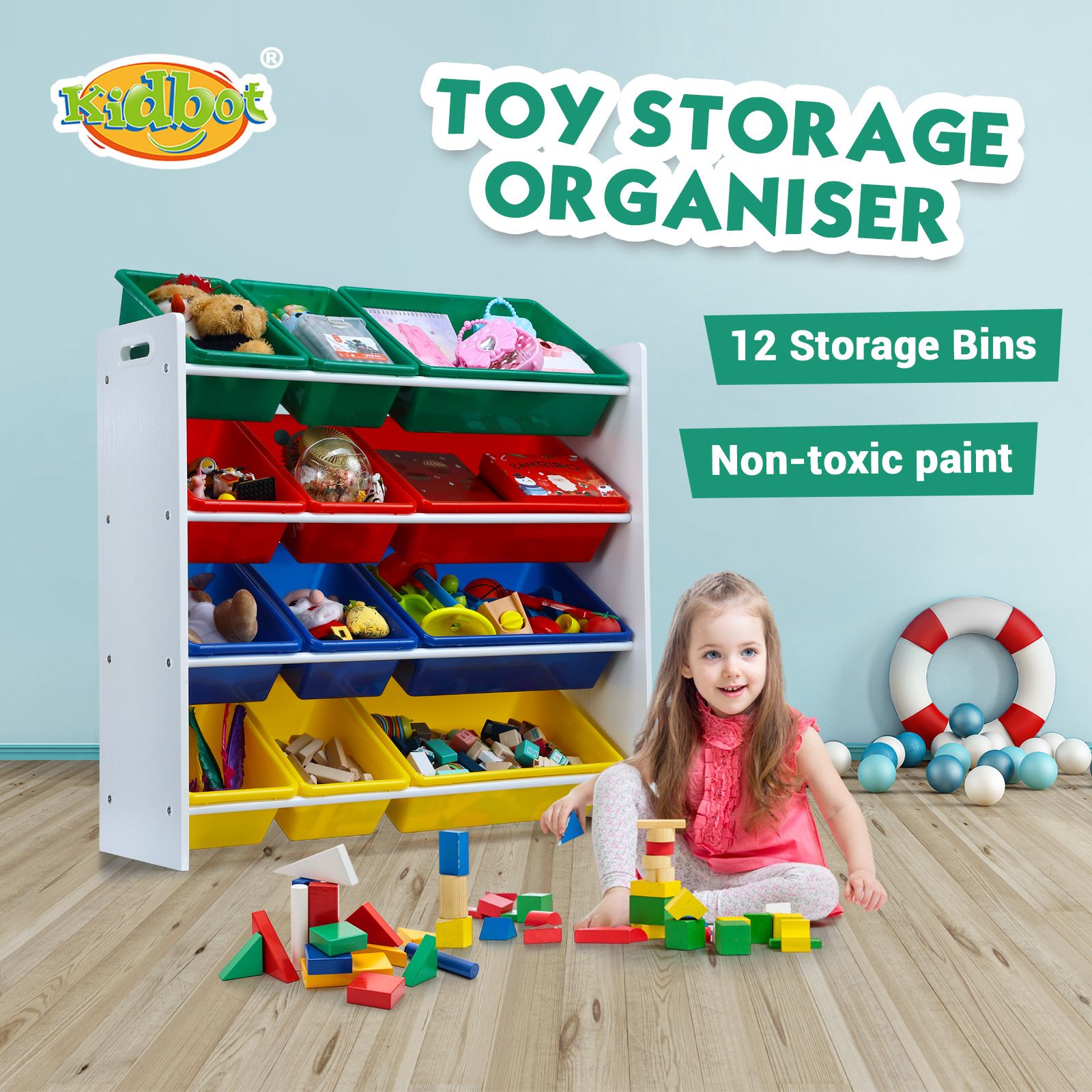 Kids Toy Box Bookshelf Storage Rack Organiser Display Shelf 4 Tier 12