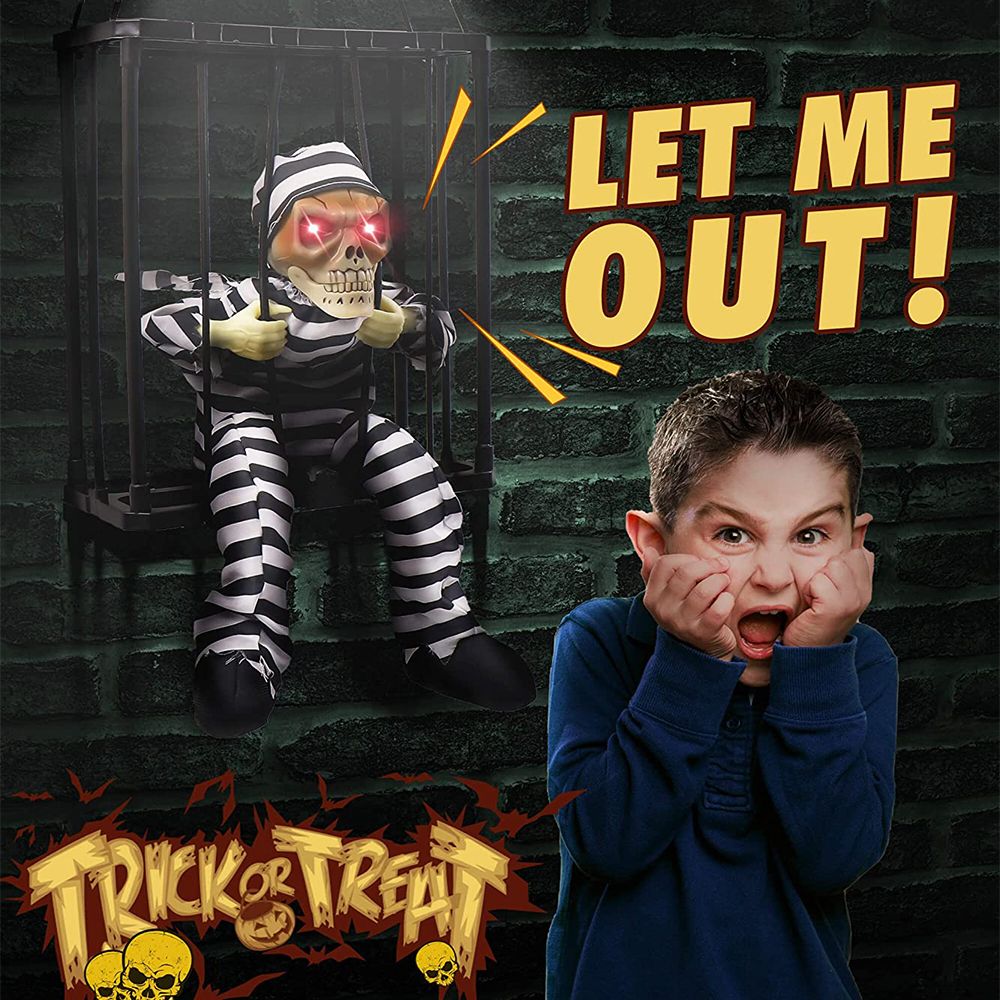 Motion Sensor Halloween Decor Accessory, Scary Skull Cage Haunted House