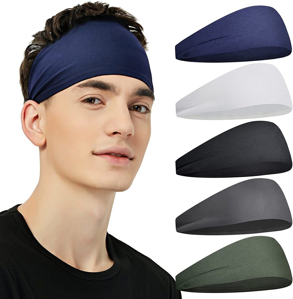 Sports Headbands,Moisture Wicking Workout Headband,Sweatband Headbands for Running,Cycling,Football,Yoga,Hairband for Women Men,5 Pack