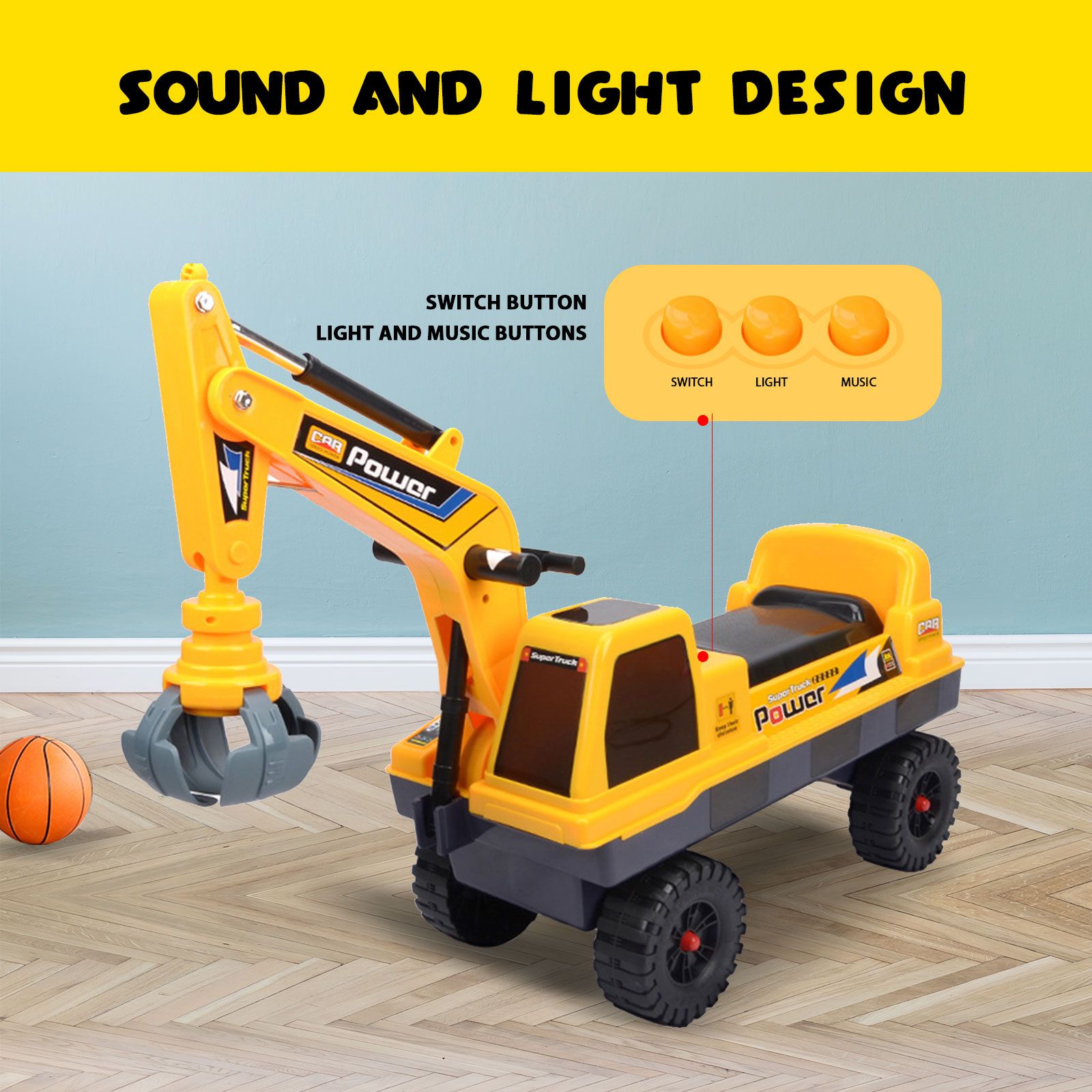2in1 Excavator Toy Kid Ride on Digger Crane Electric Bulldozer Loader