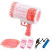Bubble Gun Rocket Toy Machine Blower Soap Water Maker Launcher Best Gift for Kids Party LED Light Lithium Pink